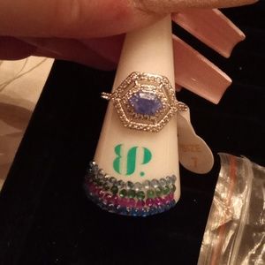 Unspoken dreams love created aqua Blue ice Crystal rhodium plating size 7 $108